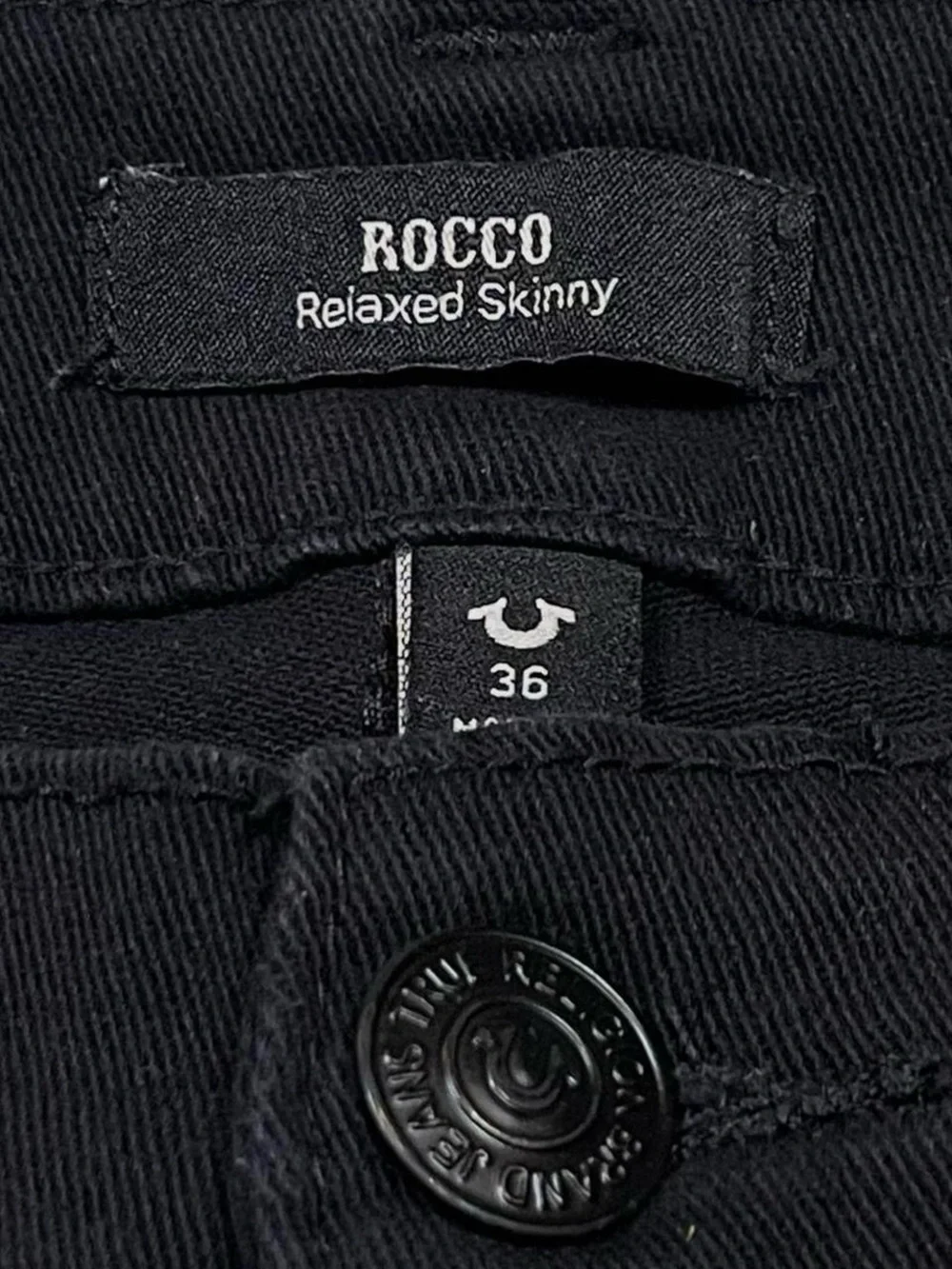 True Religion Rocco Relaxed Skinny Black Jeans Men’s Size W36 L30 Flap Pockets